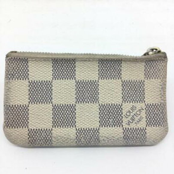 Louis Vuitton Azur Pochette Leather White Damier Key Coin Ring - Picture 1 of 7